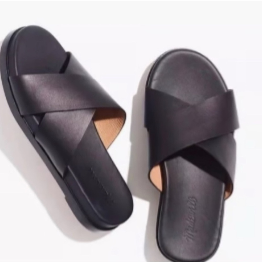 Madewell Womens Percy Slide Black Leather Crisscross Sandals Size 8